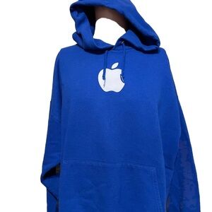 Vintage APPLE Blue & White Hoodie Sweatshirt Mens
